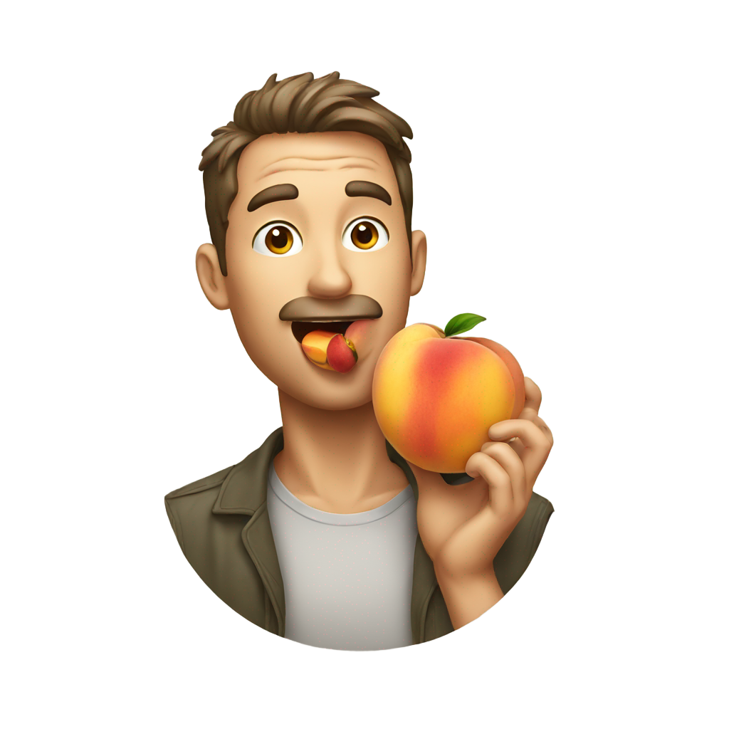 genmoji: A man licking a peach