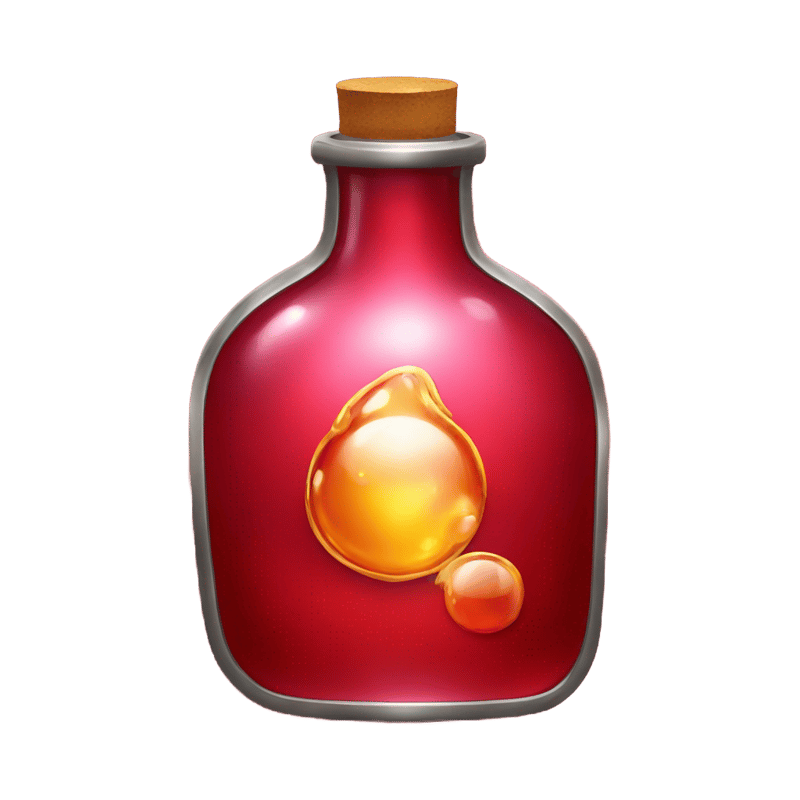 A bottle of magic potion in a metallic red color