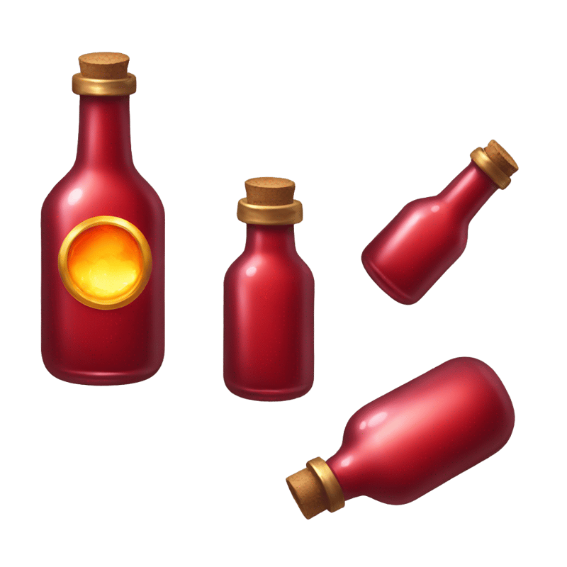 A bottle of magic potion in a metallic red color