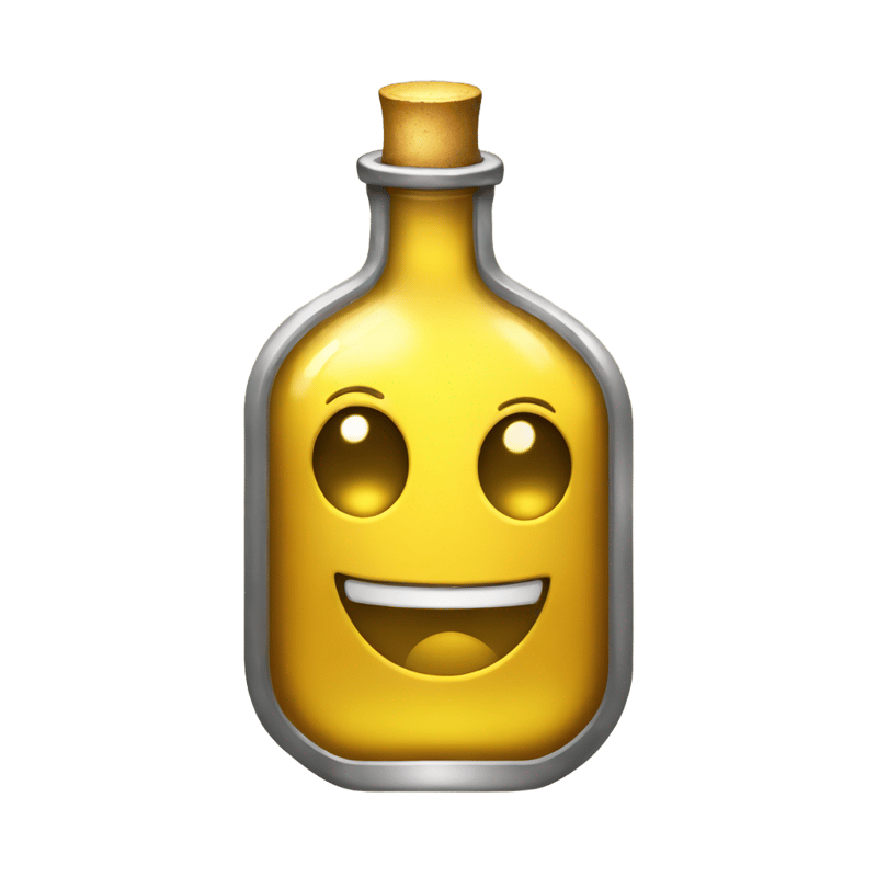 A bottle of magic potion in a metallic yellow color