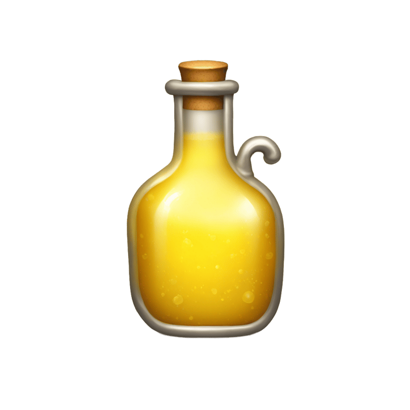 A bottle of magic potion in a metallic yellow color