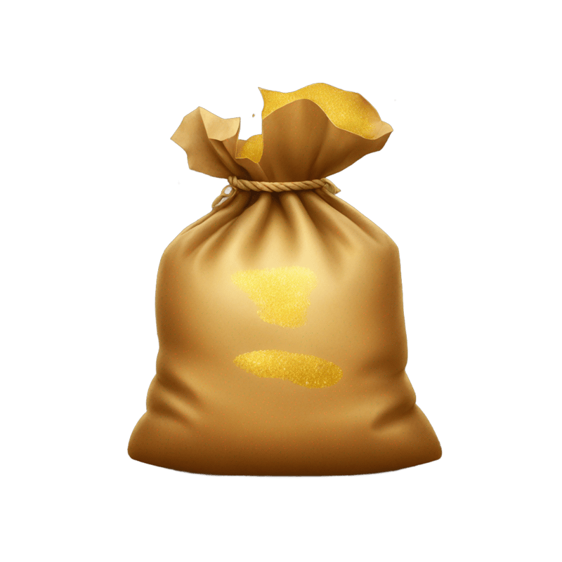 A brown bag with gold dust coming out of it