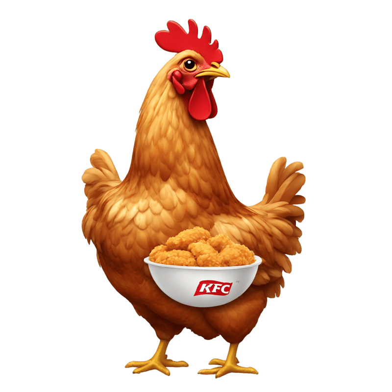 a chicken eating kfc