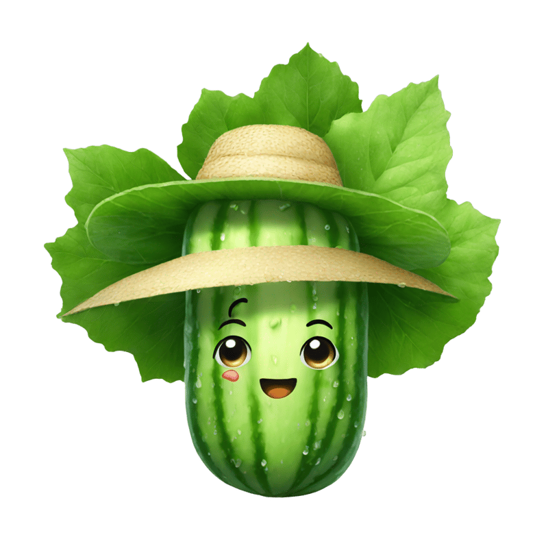 A cucumber wearing a rain hat