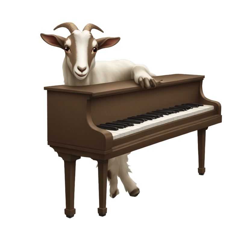 A goat holding a piano