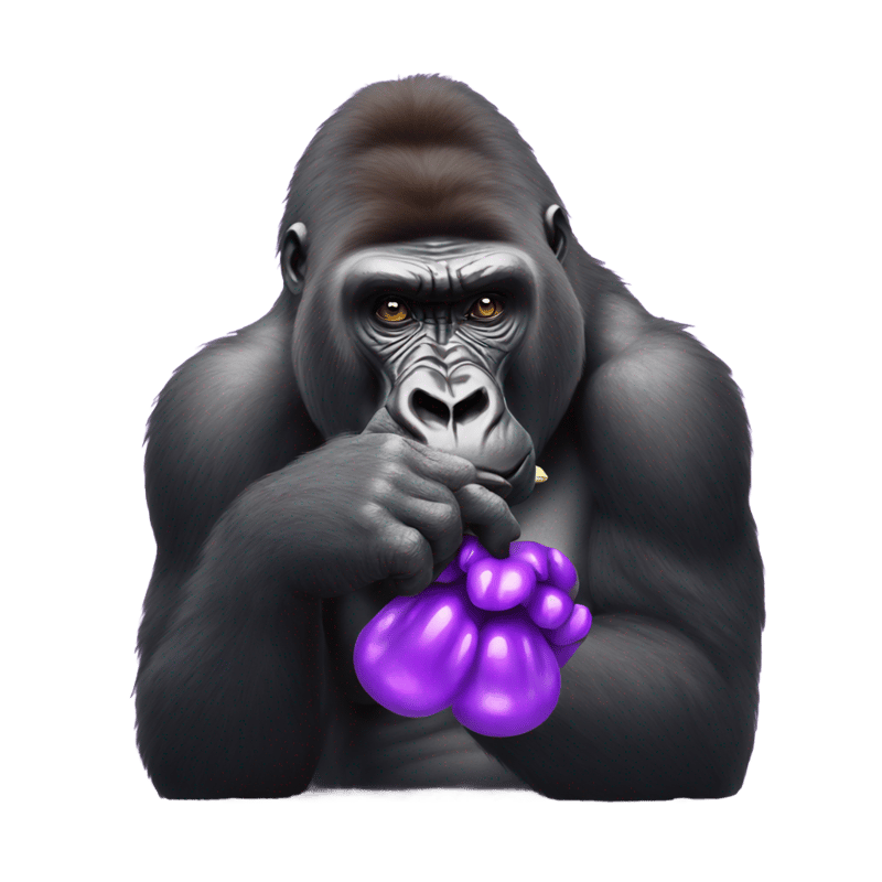 A gorilla blowing purple kisses