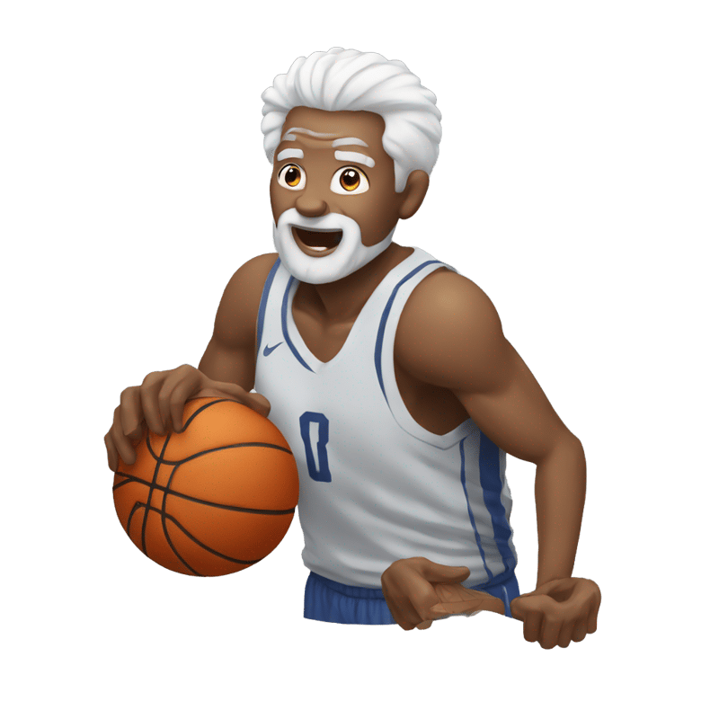 a grandpa with white hair dunking with a basketball