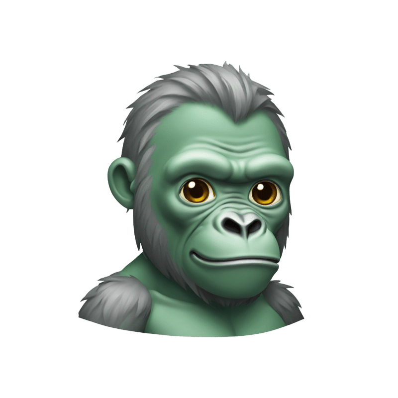 A green gorilla with gray skin without legs