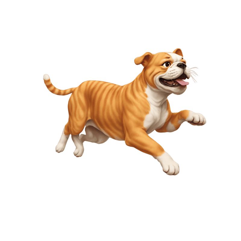 a orange tabby chasing a bulldog