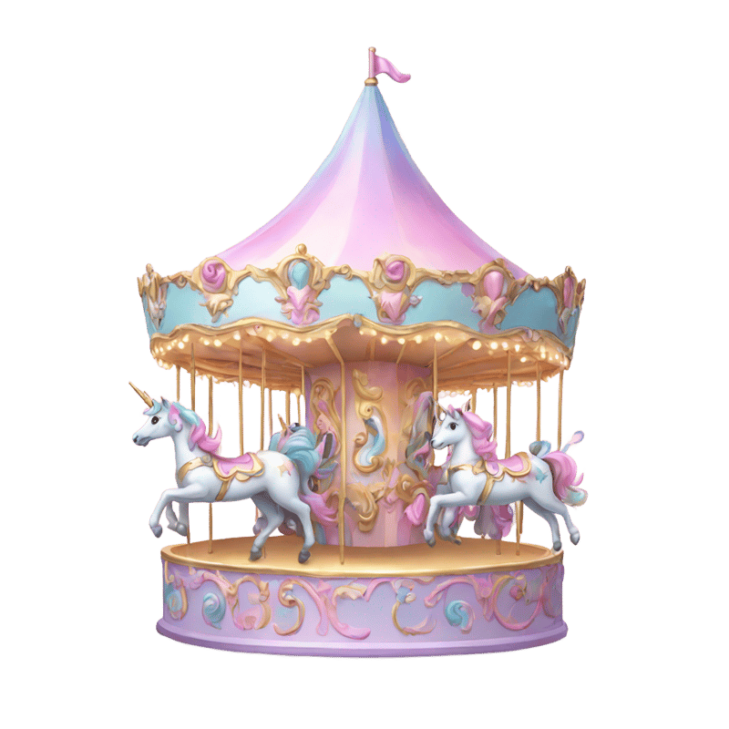 A pastel carousel made up of unicorns