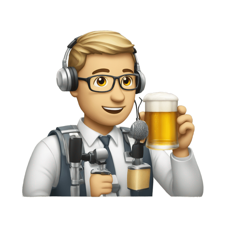 a radio moderator with beer