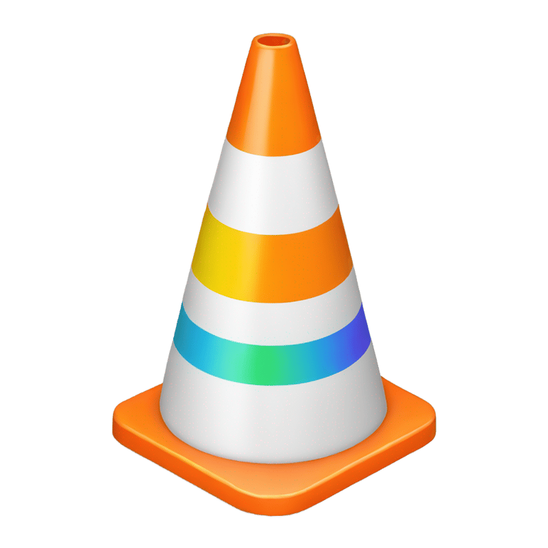 A rainbow traffic cone without orange or white