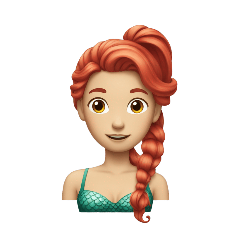 A red-haired mermaid with her hair in a ponytail