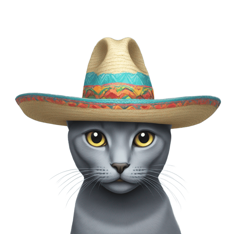 A russian blue cat with a sombrero