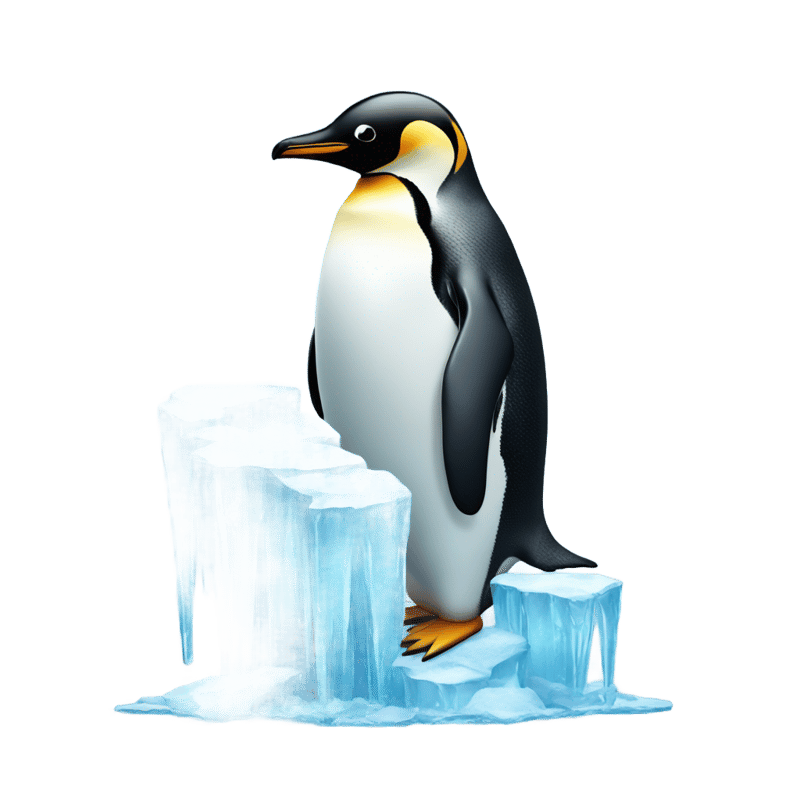 a shivering penguin in half a block of ice