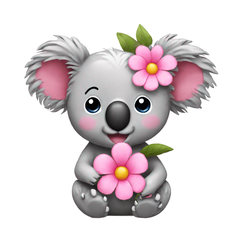 a simple pink koala with a pink flower in its hair, smiling