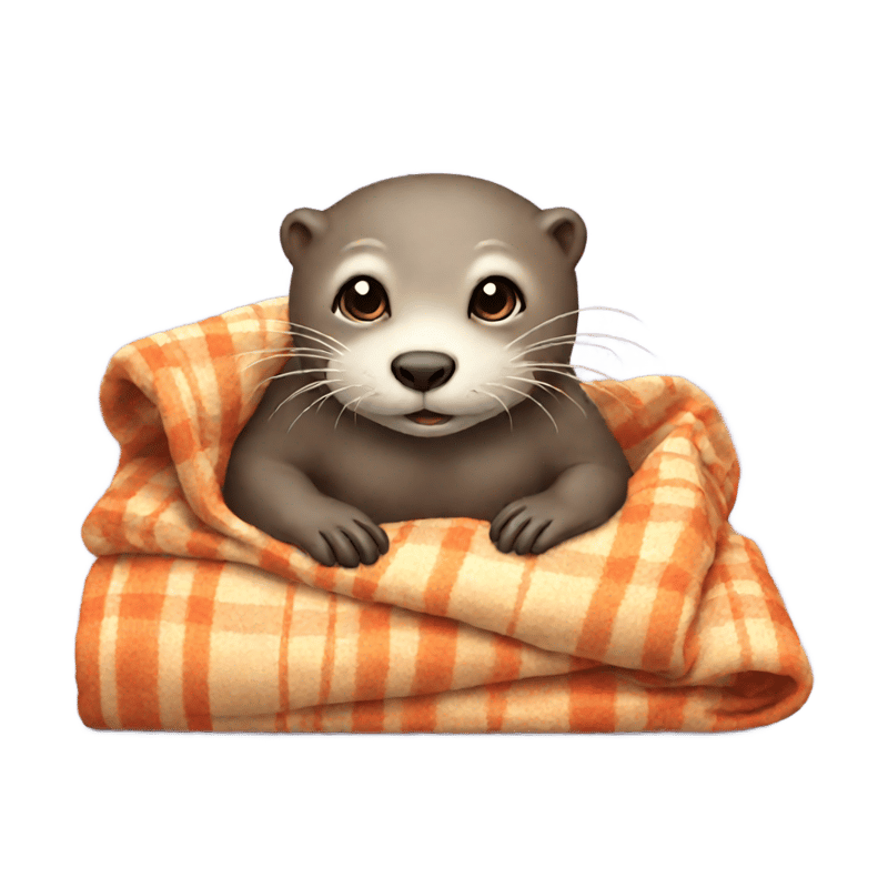 A small otter lying on a blanket, with a thermometer placed near its snout. It has a tired but sweet expression, with a damp cloth on its head to ease the fever