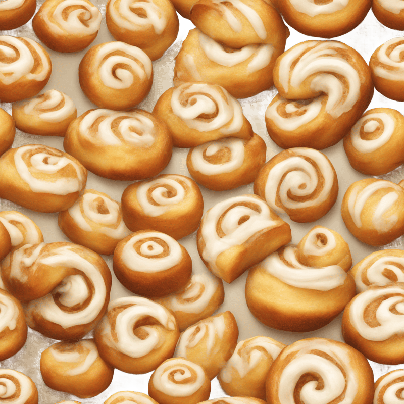 A soft, sweet pastry made from a rolled dough infused with cinnamon and sugar, often topped with a rich glaze or cream cheese frosting. A Cinnabon