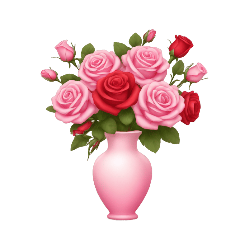 A vase with red and pink roses.