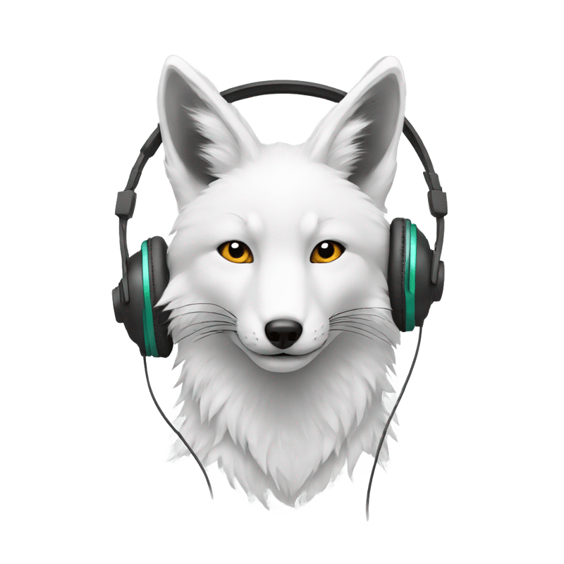 a white fox with headphones