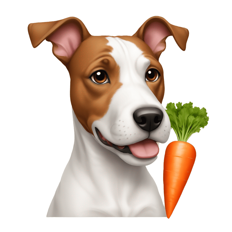 American pit pull terrier holding a carrot