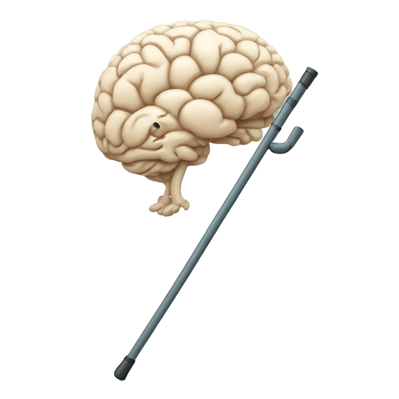 An elderly brain walking with a cane