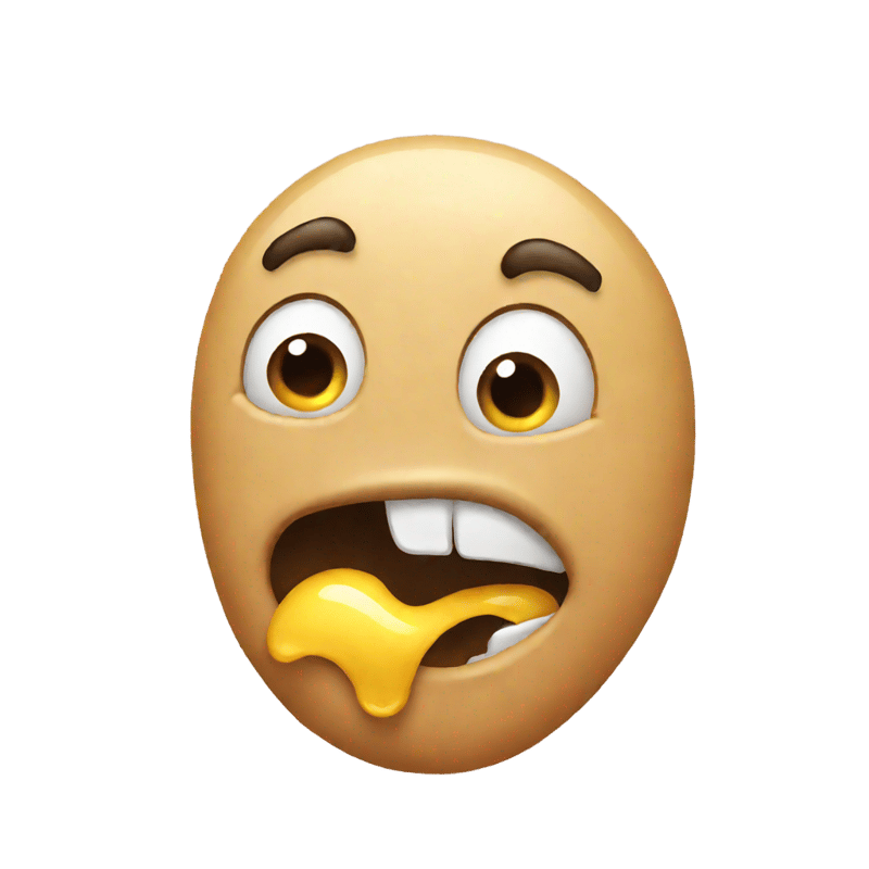 an emoji gulping, kinda worried, like a bulge in the throat