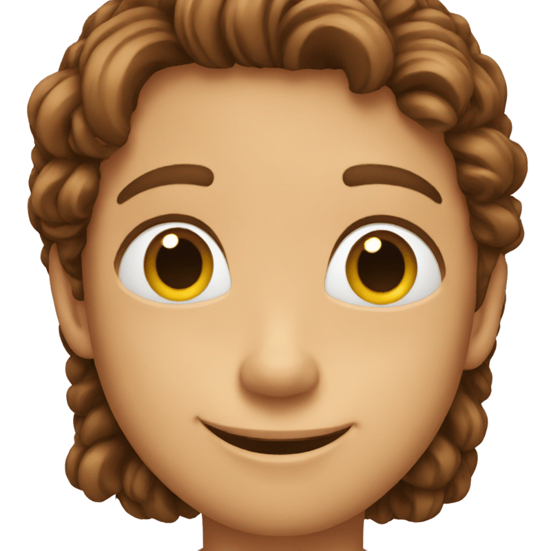 an emoji with brown hair who is tied and happy