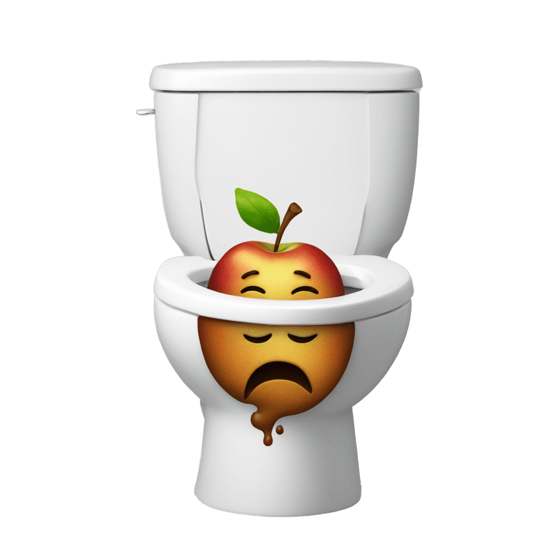 Apple poop emoji poking out of toilet