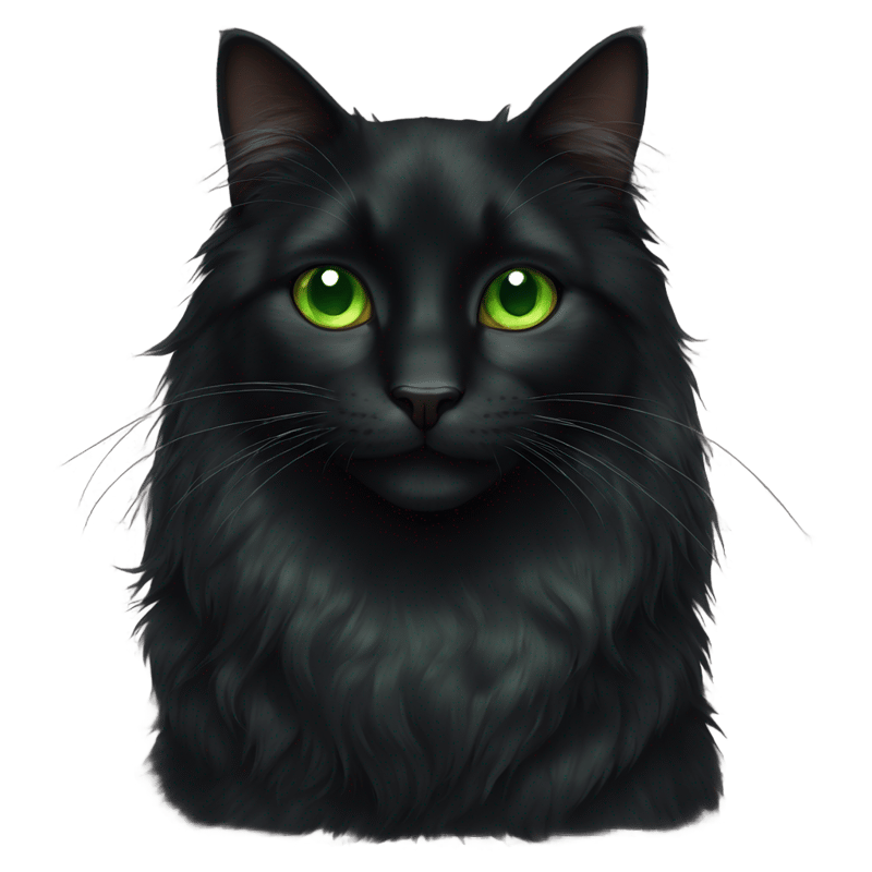 Black longhair cat with green eyes that have brown dots inside