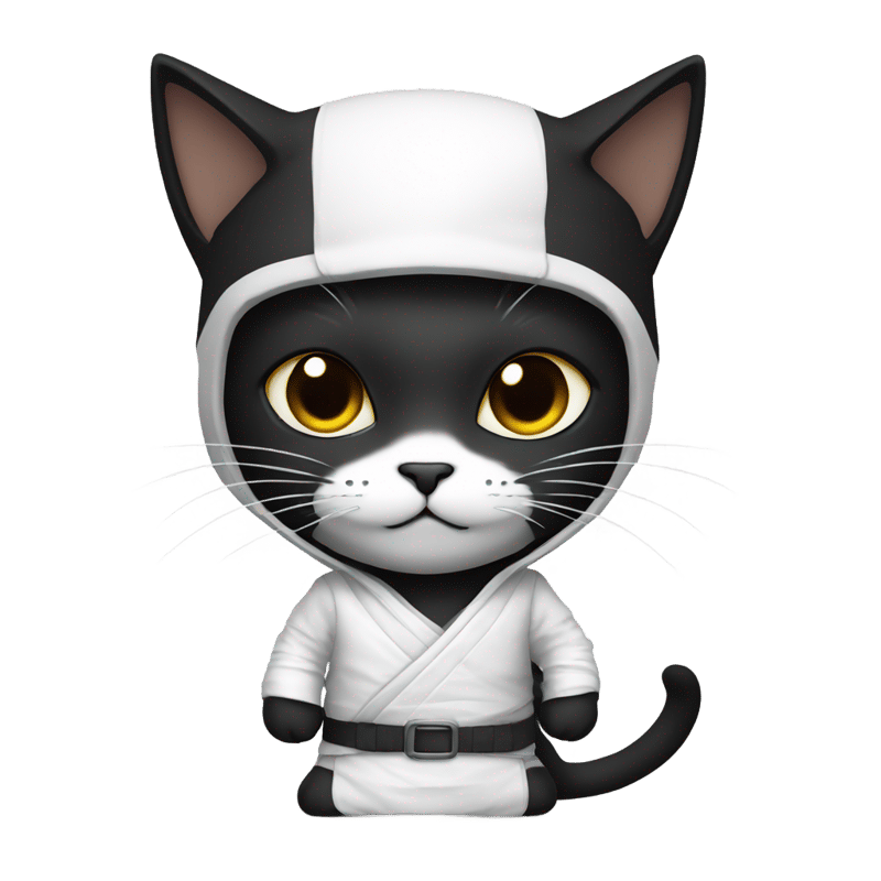 black ninja cat in white outfit