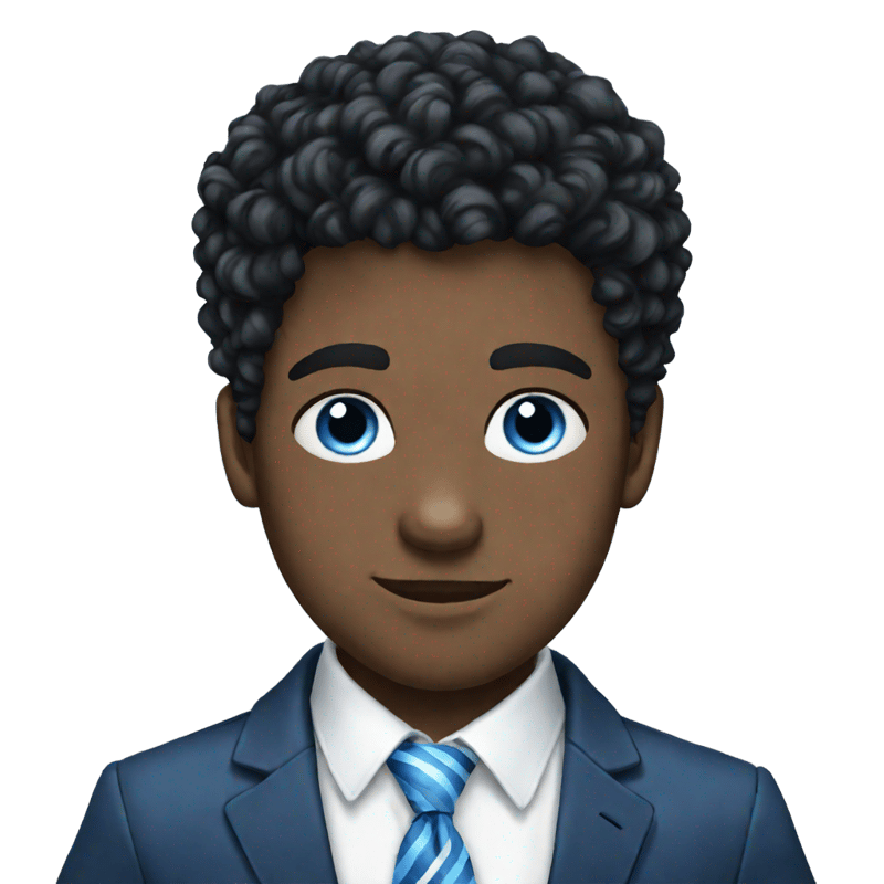 blue eyed black haired british teen guy with a blue striped tie white shirt and blue blazer and fluffy curly hair with a side part