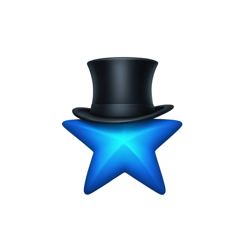 Blue star with a black top hat on