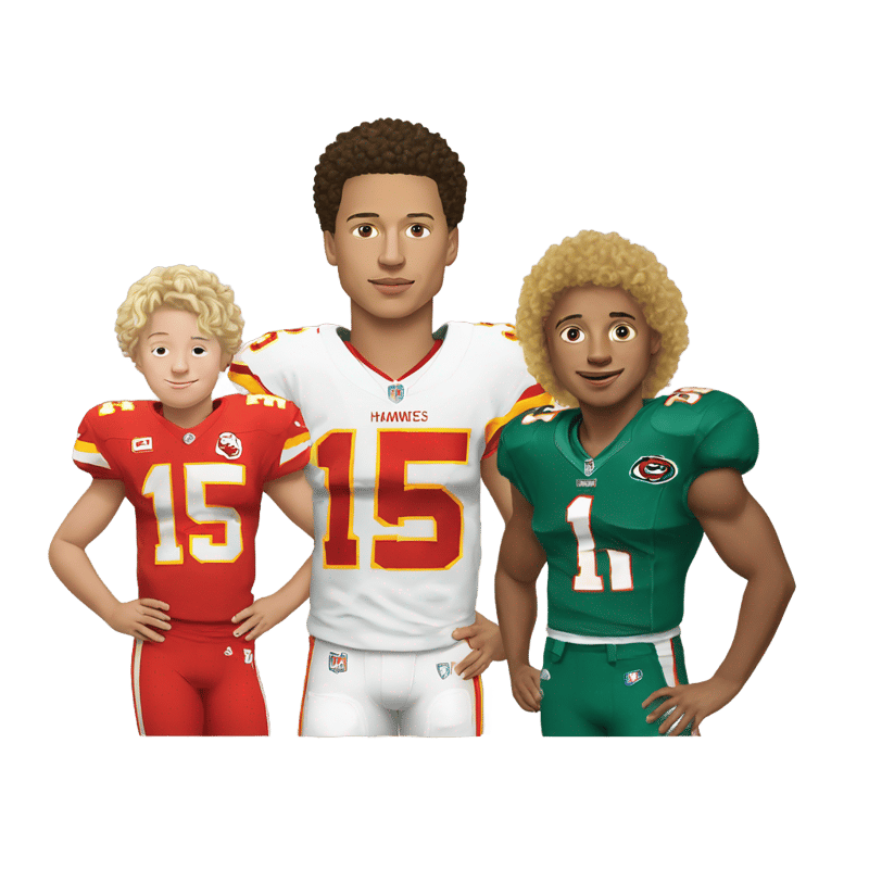 Boy (blonde, short, straight hair, white skin) and Patrick Mahomes (football player #15) standing next to each other