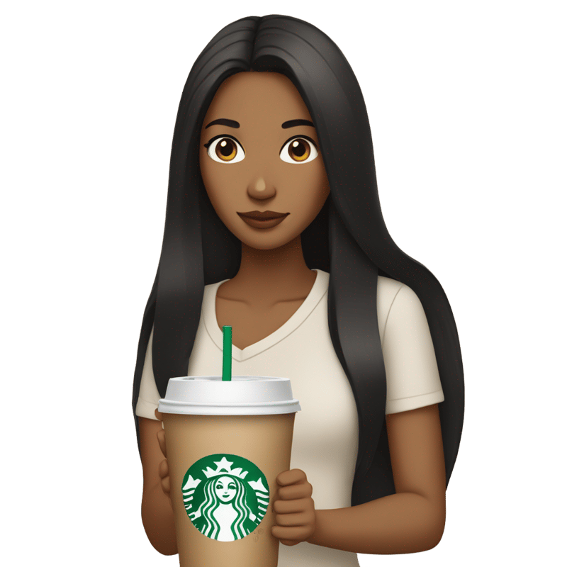 Brown girl black straight hair holding starbucks