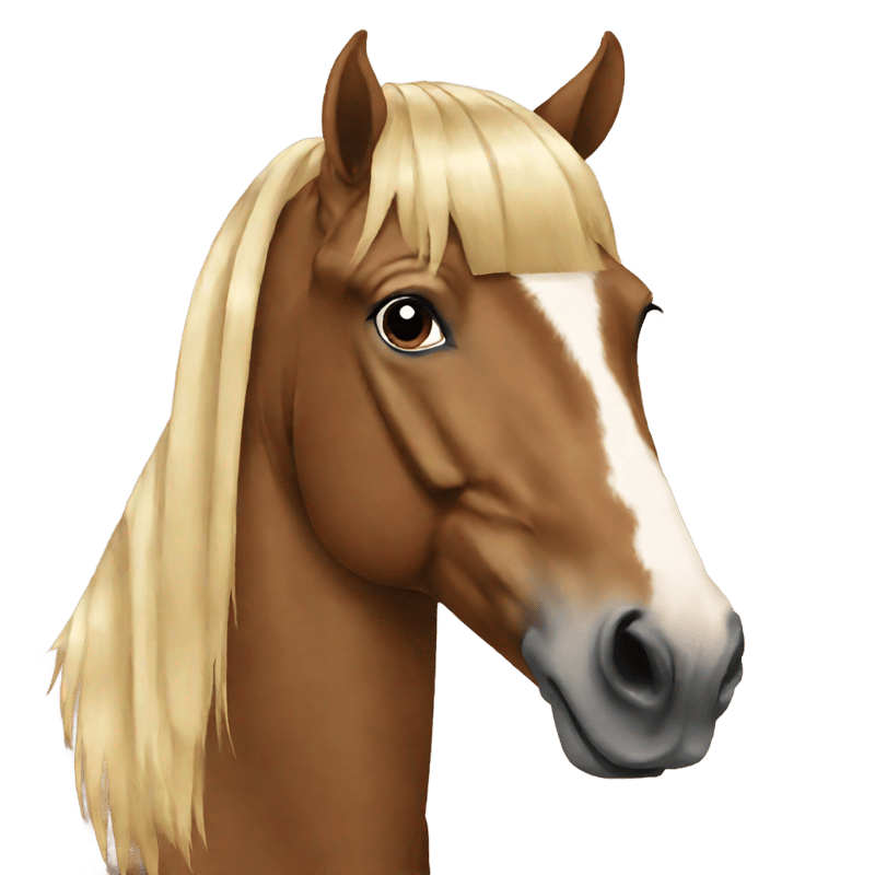 brown horse facing front with blunt cut blonde bangs