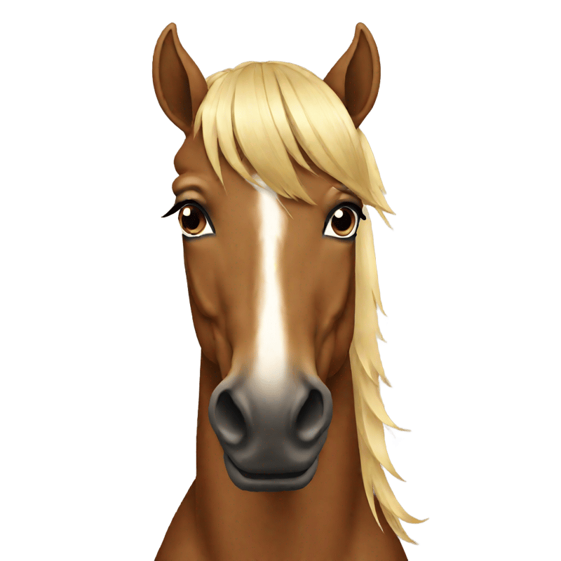 brown horse facing front with blunt cut blonde micro bangs