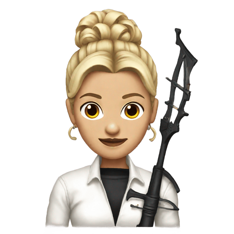 Buffy the Vampire Slayer with an updo, white dress, leather jacket, and crossbow