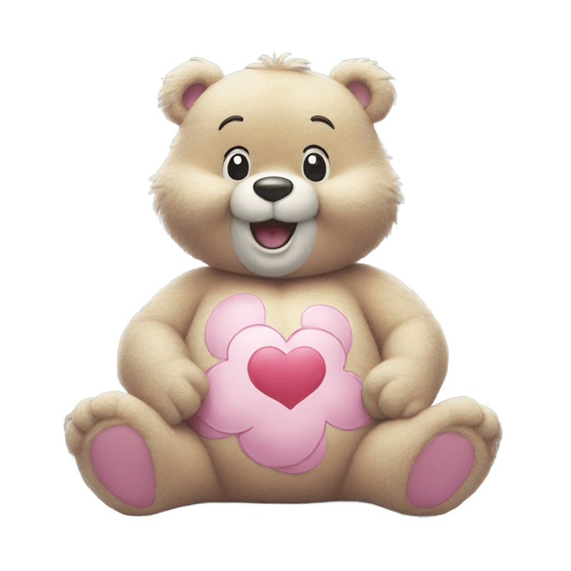 Care Bear with a emoji smiley face on his belly.