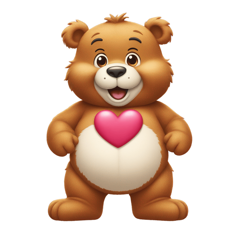 Care Bear with a smiling face with Heart-Eyes on his belly.