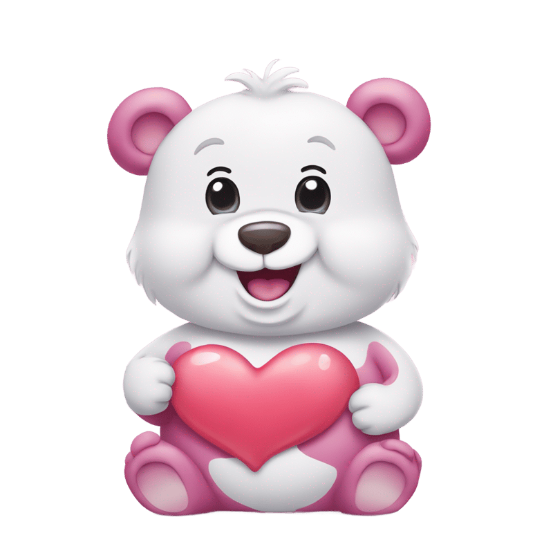 Care Bear with a smiling face with Heart-Eyes on his belly.