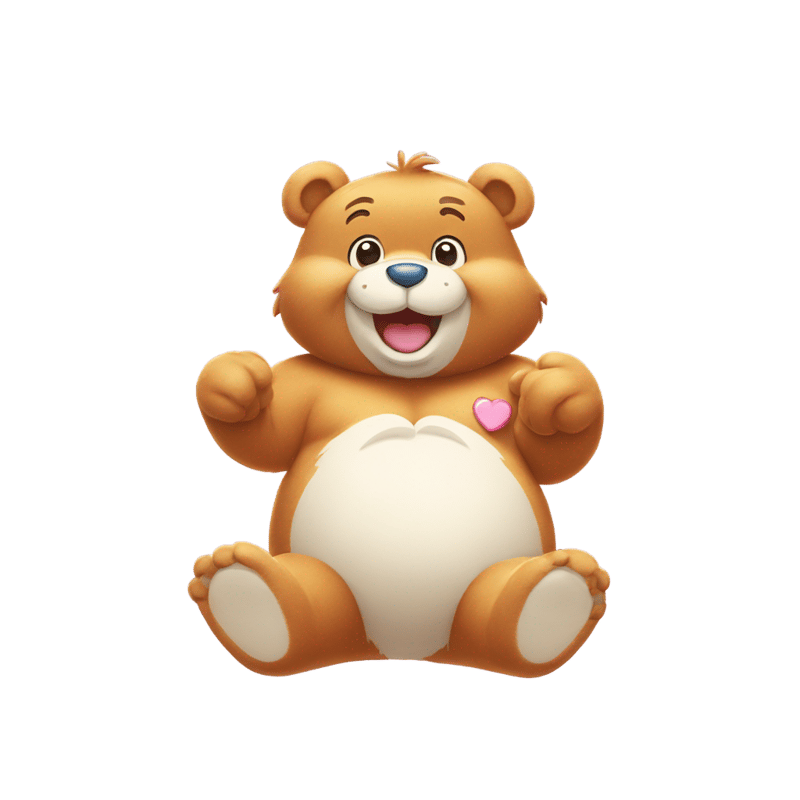 Care Bear with a smiling face with Heart-Eyes on his belly.