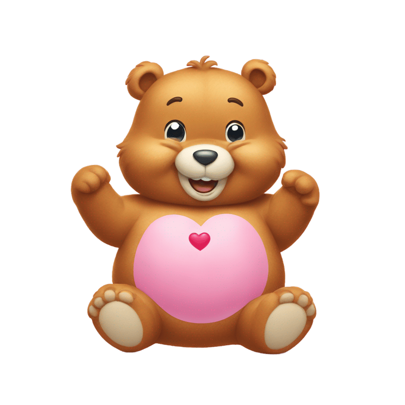 Care Bear with a smiling face with Heart-Eyes on his belly.