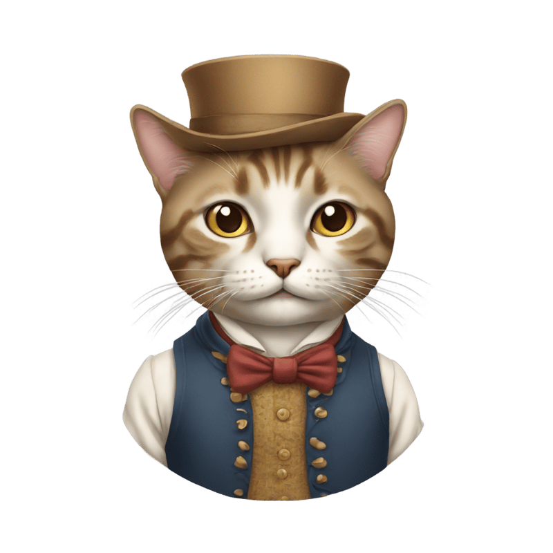 cat wearing old fashioned clothes