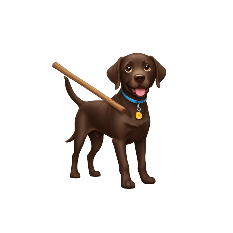 chocolate lab with stick