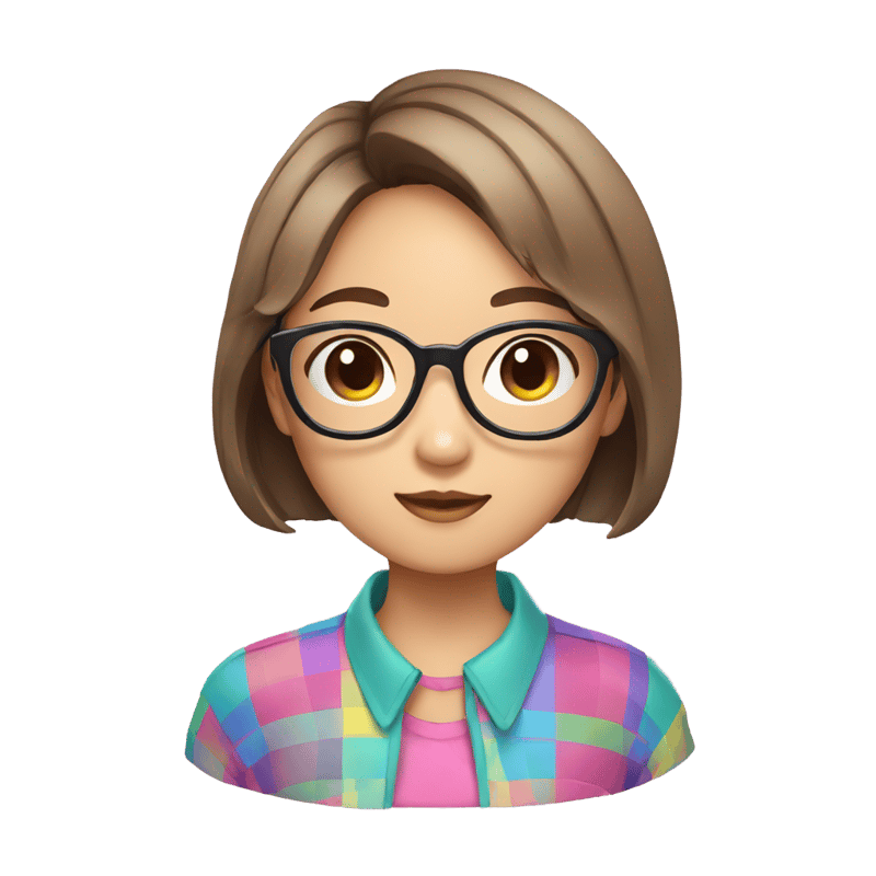 Cute asian girl with short hair, glasses and colourful shirt