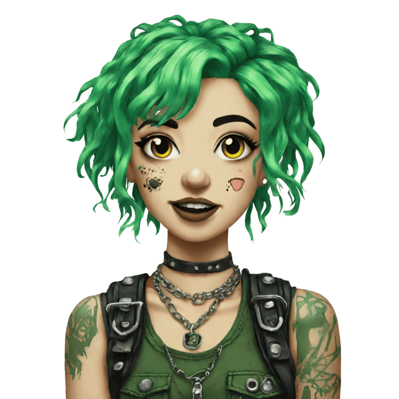 DIY Crust punk girl with green hair