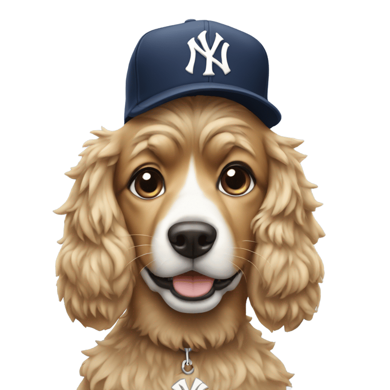 Dog wearing Yankees hat