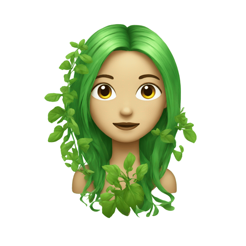 Draw a green girl with plants as hair