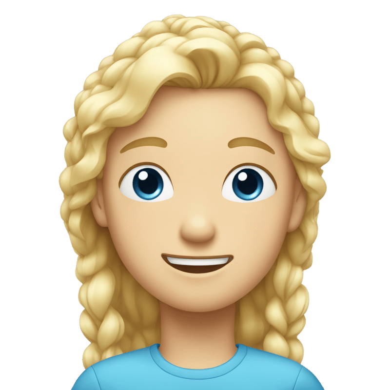 emoji with blonde hair blue eyes and is happy and tired